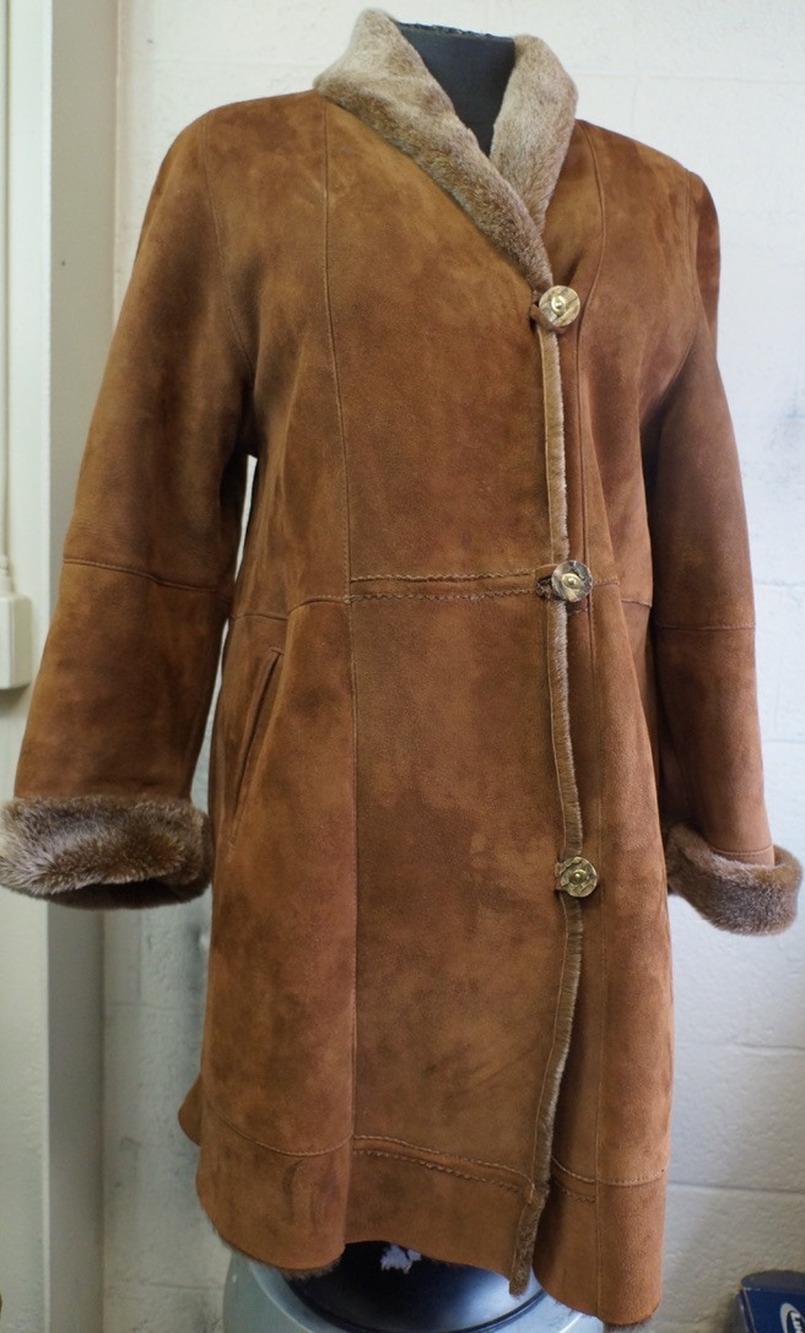 Vintage Maximilian Brown Suede Shearling Coat Women's Mid-Length Fur Trim M